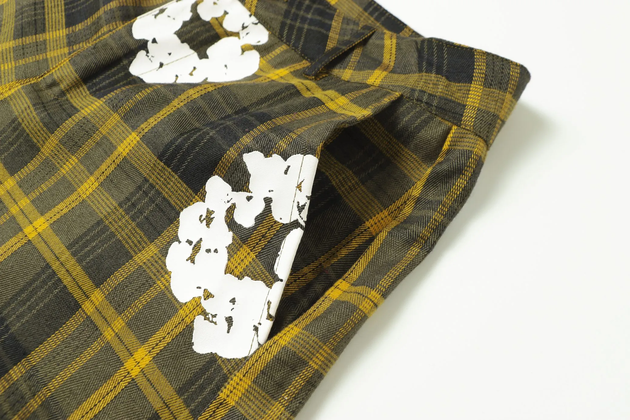 P126 8618 DENIM TEARS kapok European and American fashion brand high-quality plaid short-sleeved shirt set Color Red Gray Yellow Size S-XL